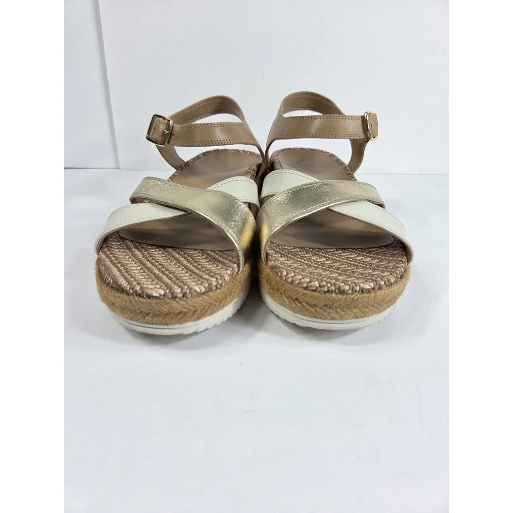Vionic Platform Sandals Women 8.5 Tan Gold Cream Good Espadrille Flatform Strap
